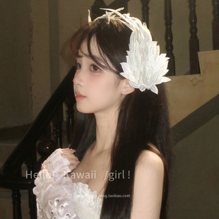 天使之翼白天鹅羽毛发夹哥特风Lolita万圣节cos拍照边夹道具发饰