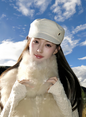 复古英伦白色贝雷帽女