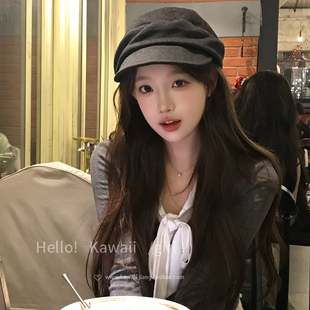 日系褶皱山本风毛呢混纺马术帽女文艺平顶鸭舌报童帽八角帽画家帽