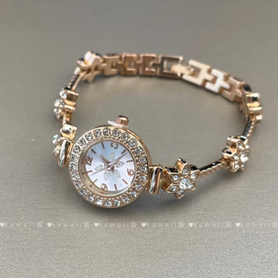 中古vintage镶钻花朵手表轻奢精致女士手链腕表小众气质百搭手饰