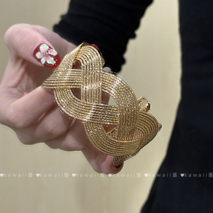 中古vintage金色多层缠绕手镯欧美辣妹风宽边手链小众设计感手饰