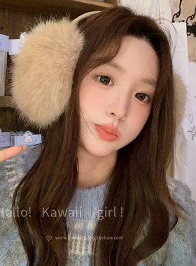 y2k棕色毛绒耳罩女冬仿狐狸毛耳套防寒耳包保暖东北骑行护耳捂子