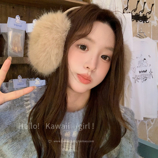 y2k棕色毛绒耳罩女冬仿狐狸毛耳套防寒耳包保暖东北骑行护耳捂子