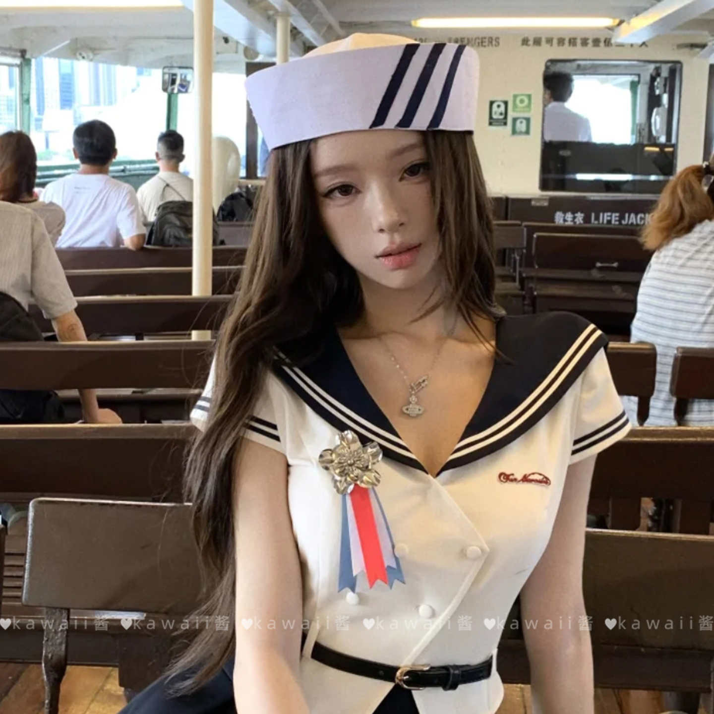 易梦玲同款条纹日系水手帽