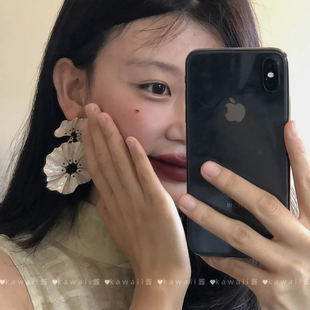 气质耳饰 复古做旧滴釉银杏花耳环欧美夸张珐琅高级感耳坠小众个性