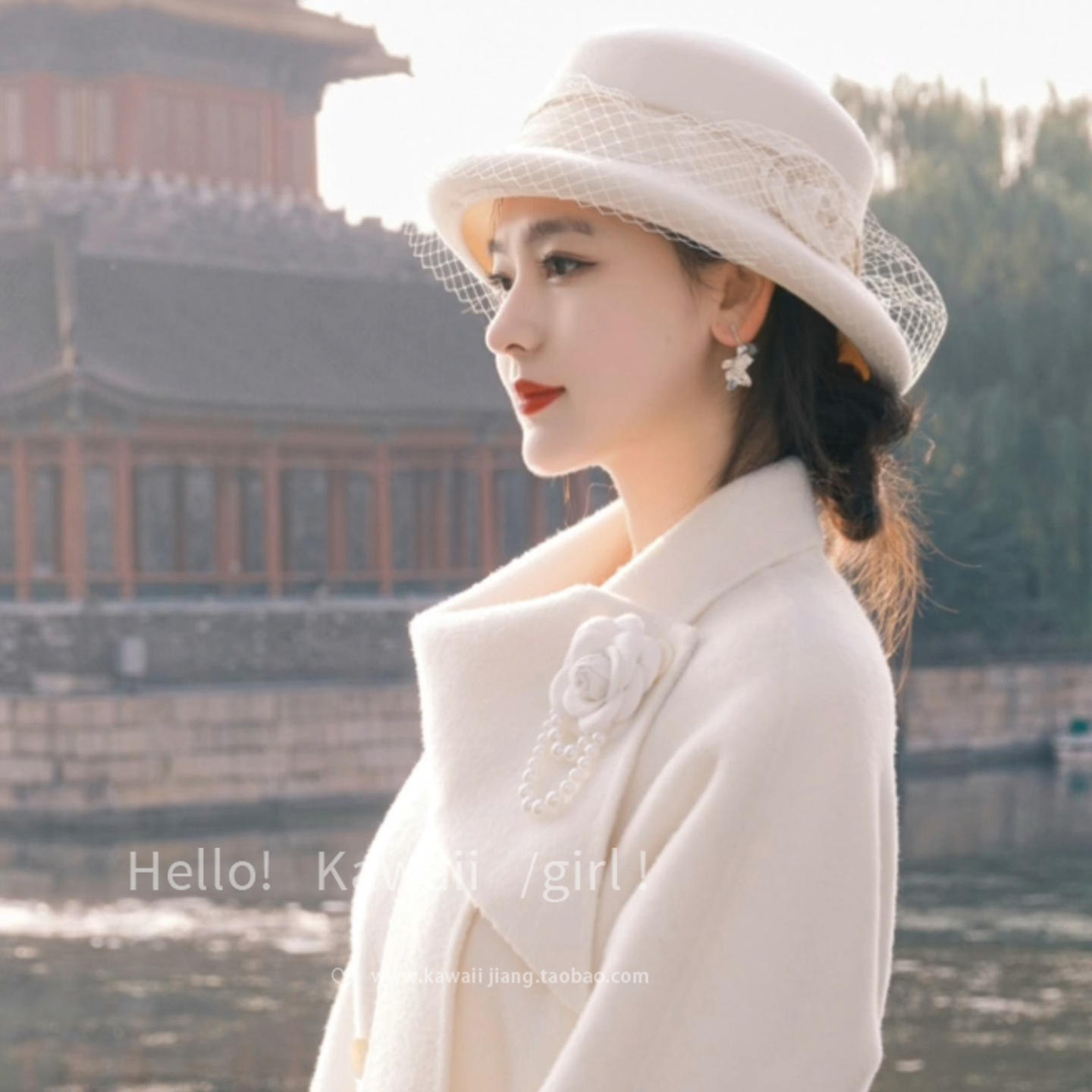 蝴蝶结羊毛帽子秋冬新款网纱盆帽百搭毛呢渔夫帽法式复古千金礼帽