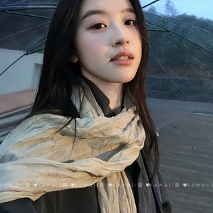 藤井树同款棉麻褶皱围巾秋冬故事氛围感披肩文艺复古气质百搭丝巾