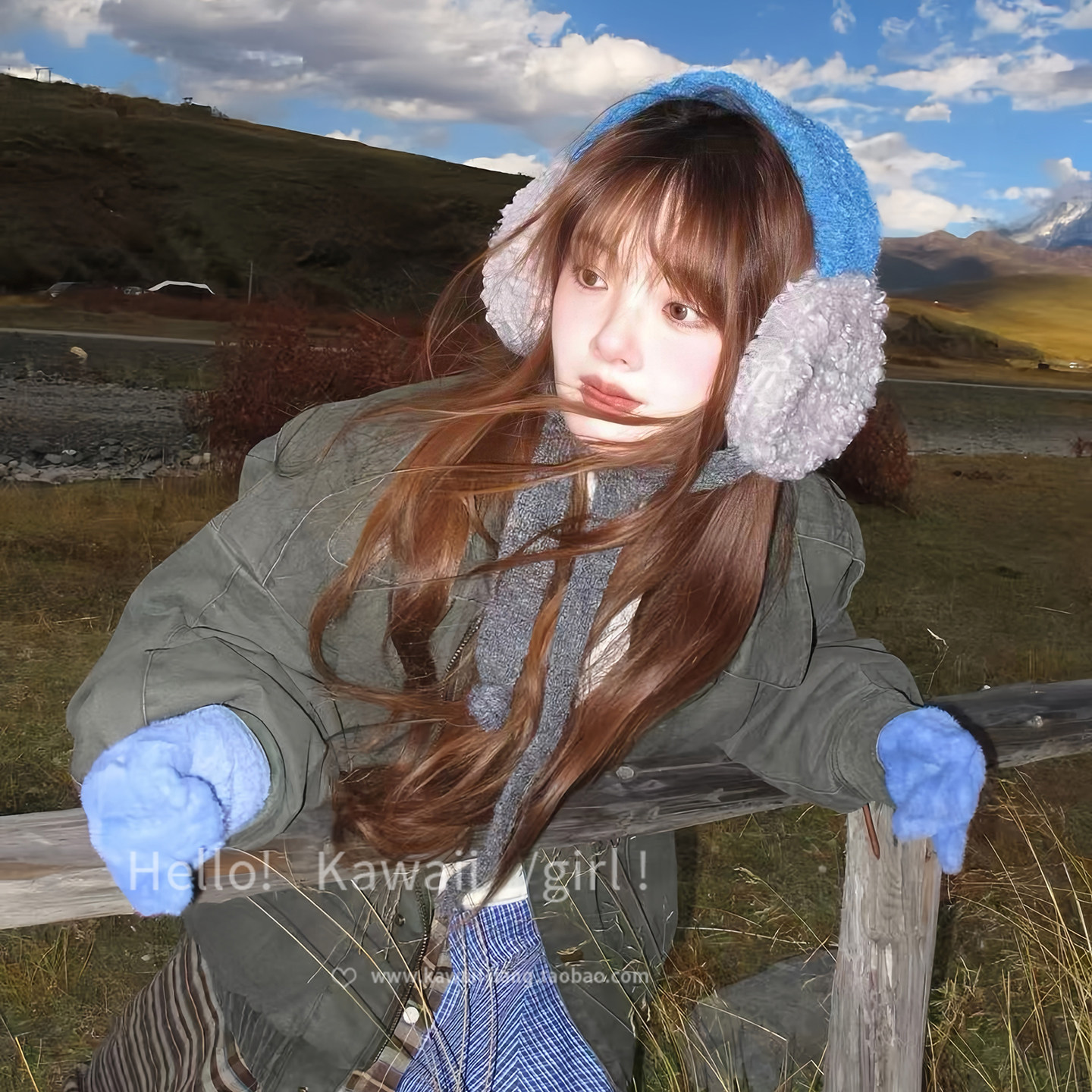 韩系ins风蓝灰色羊羔毛耳罩