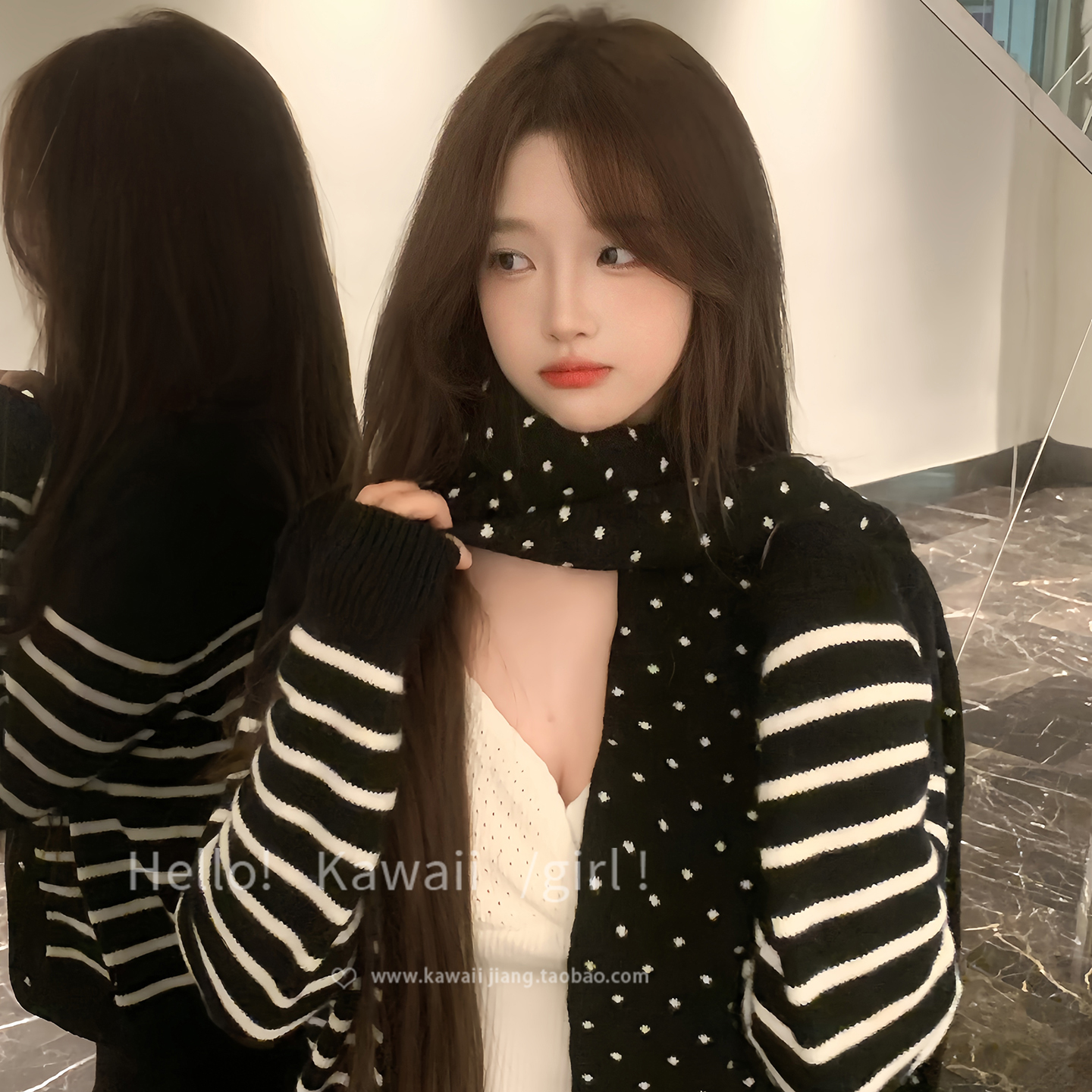 复古黑色波点毛线针织围巾韩系高级感加厚保暖披肩小众百搭配饰女