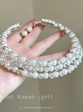 vintage三层珍珠项链耳环套装