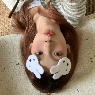 甜美韩系可爱小兔子毛绒魔术贴发夹女碎发刘海贴侧边发卡发饰头饰