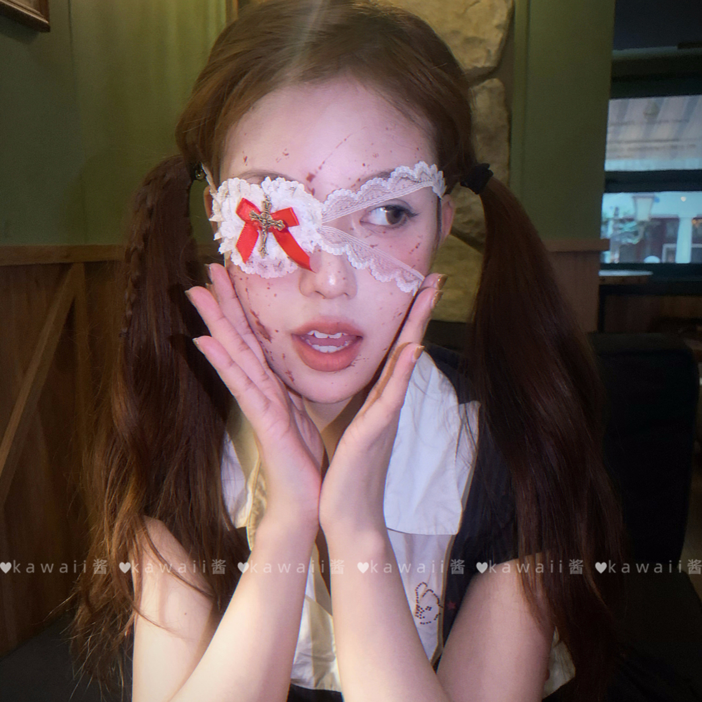 缝合修女万圣节蕾丝十字架眼罩