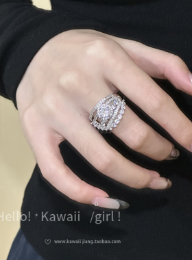 轻奢高级感银色多层链条戒指