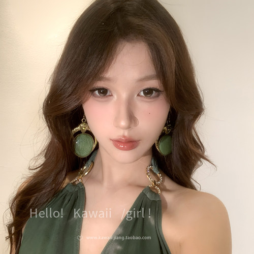 波西米亚绿色圆形吊坠耳环