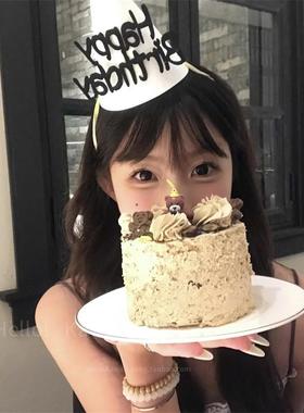 ins黑色毛球生日帽派对装饰网红黑色绒球尖角帽发饰拍照道具布置