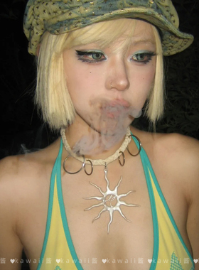美式复古辣妹意识流太阳神项链亚文化编织绳choker小众设计感颈链