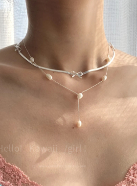 少女感蝴蝶结珍珠流苏项链