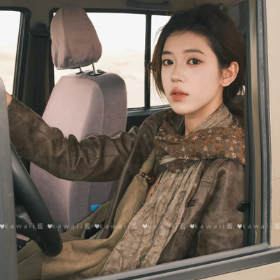 复古废土风拼接碎花围巾