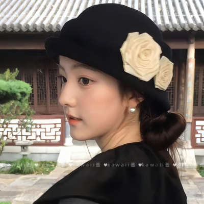 法式复古赫本风山茶花卷边礼帽