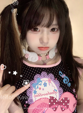 手作皮质天使猫咪项圈choker