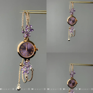 Vintage古着紫藤花可调节手链轻奢复古气质手表日常通勤简约腕表