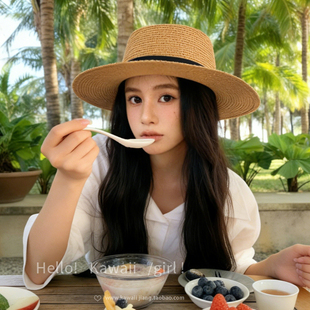 复古平顶礼帽大头围海边度假风编织草帽防晒遮阳显脸小帽子女 法式