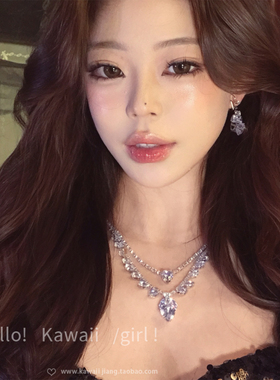 轻奢锆石双层爱心项链耳环套装