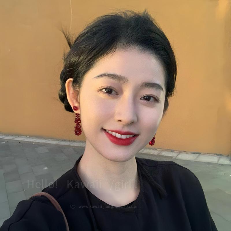 复古红色水晶串珠流苏耳环