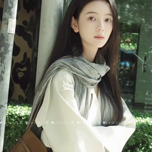 民族风文艺复古棉麻褶皱围巾秋季薄款灰绿色丝巾云南大理旅游配饰