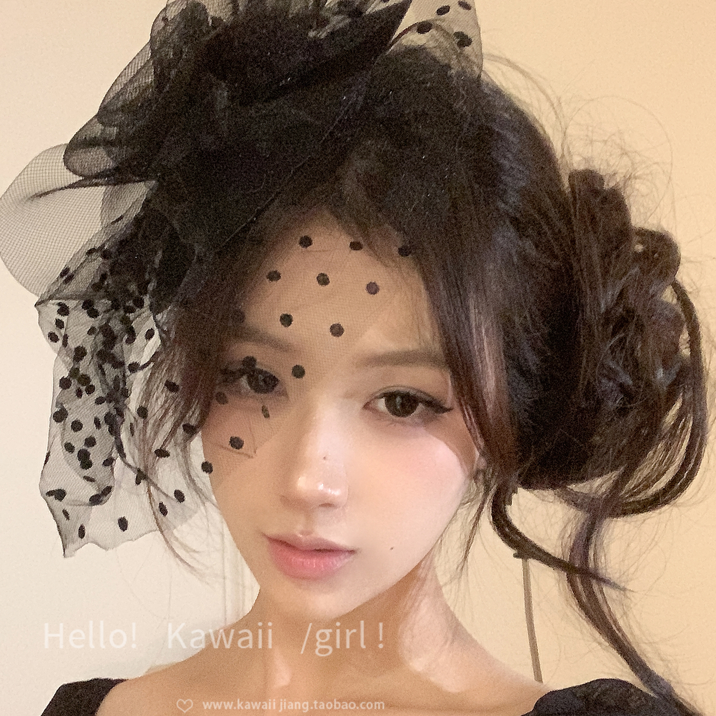 魅魔黑色波点网纱礼帽法式复古赫本风发夹晚宴聚会拍照发饰性感女