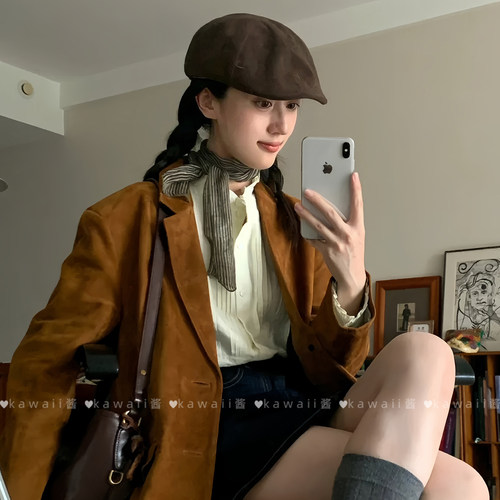 复古文艺薄荷绿条纹小丝巾