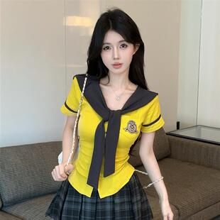 直播衣服海军领披肩短袖 夏季 T恤少女甜美制服校园学院风减龄上衣