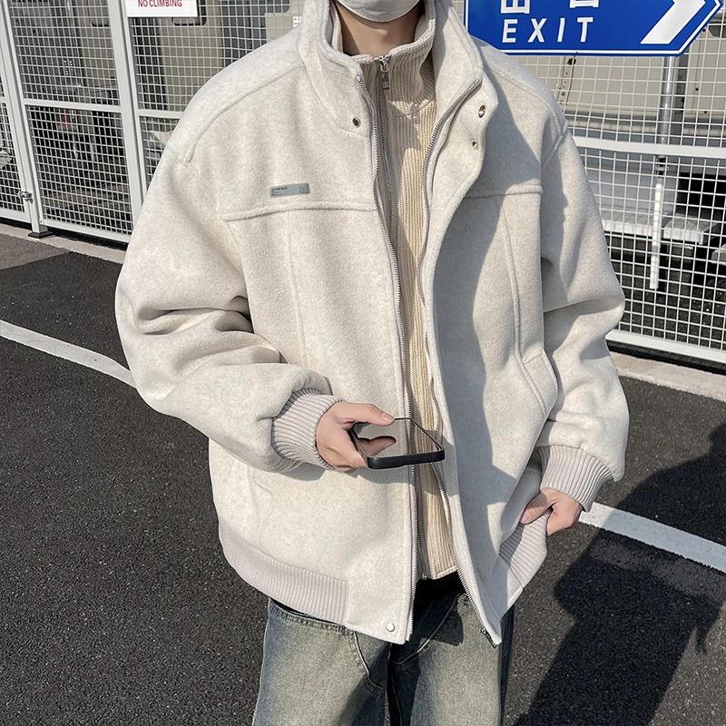 假两件毛呢外套男春秋季2025新款潮牌小众设计感美式立领夹克上衣