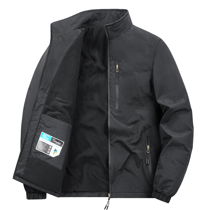 纯色大码2025男士夹克棉衣外套休闲户外二开防水加绒保暖加厚运动