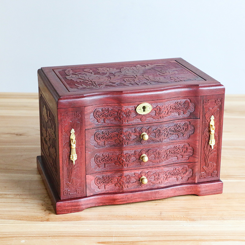 带锁项链手镯实木国风首饰收纳盒
