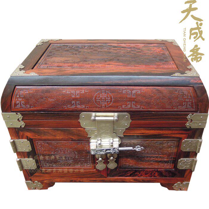 红木仿古带锁榫卯结构梳妆盒