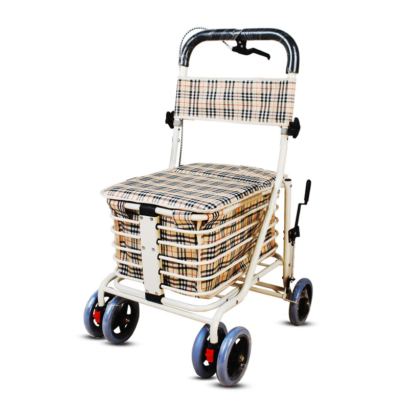 轮椅购物车万向轮 四轮折叠 便携式老年人老人老年购物车超市买菜