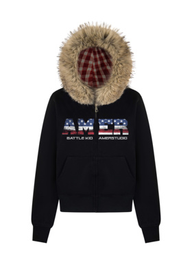 MTTEAT美式街头拉链可拆卸毛领连帽外套秋季新款宽松复古夹克上衣