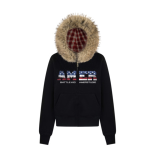 MTTEAT美式街头拉链可拆卸毛领连帽外套秋季新款宽松复古夹克上衣