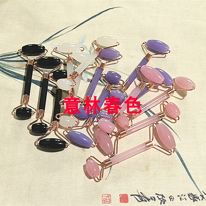 脸部滚轮按摩器面部提拉神器树脂双头滚珠按摩棒美容套装眼部保健