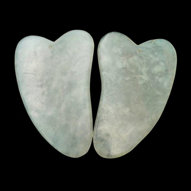 天然玉石刮痧板岫玉中号牛角形按摩脸面背颈肩部全身通用两片装