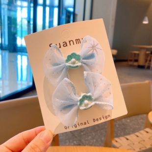 木马天空儿童发饰蓝纱蝴蝶结发夹女童刘海夹侧边夹美人鱼贝壳发卡