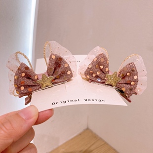韩版立体亮片蝴蝶结发夹女童可爱星星夹子头饰儿童发饰小女孩发夹