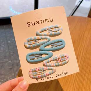 女童小雏菊发夹清新蓝格纹波浪边夹彩色碎发卡宝宝刘海夹儿童发饰