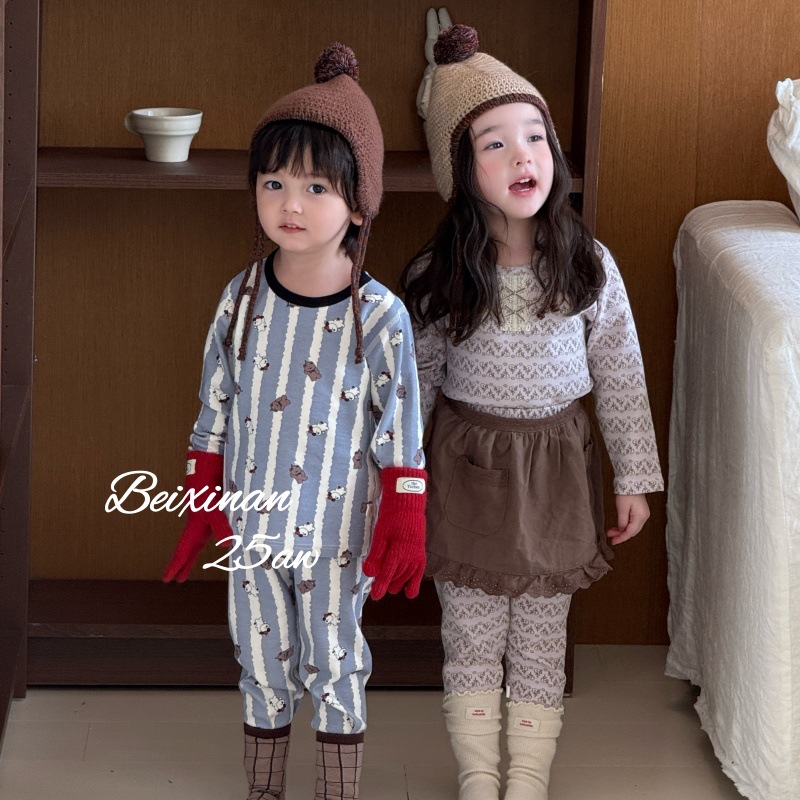 2025秋冬新款儿童纯棉卡通舒绒300g家居服a类保暖纯棉长袖套装冬