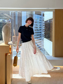 文艺范小清新松紧腰蛋糕裙绣花工艺醋酸半身裙显瘦A字裙半身裙