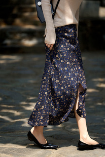 真丝02双绉印花橡筋腰半裙新中式 半裙 国风高腰显瘦A字裙女中长款