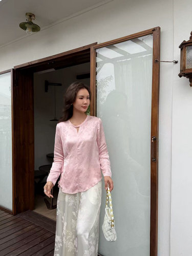 侧绑带真丝织金小衫上衣新中式国风圆领盘扣气质衬女上衣女