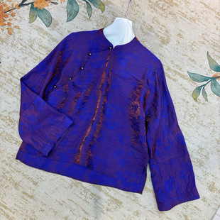 蝴蝶飞舞流光溢彩国风上衣新中式国风真丝提花拼水貂毛盘扣外套女