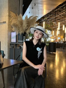 高品质真丝丝绒重工法绣上衣真丝新中式国风圆领盘扣提花上衣时尚